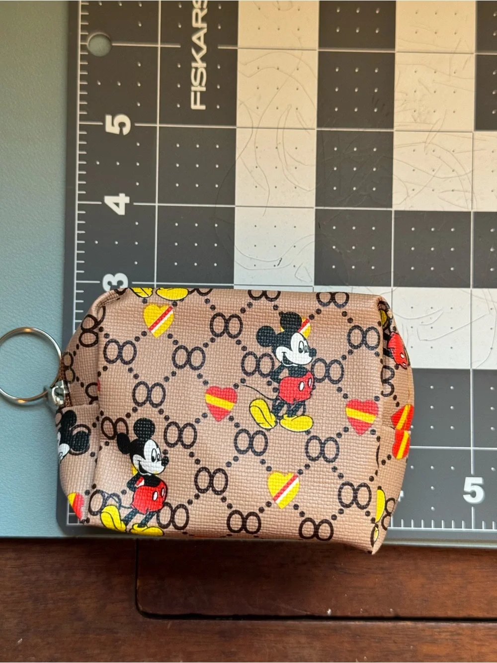 NWT Cartoon Mouse Print Bag Charm Keychain Coin Pouch Zipper Mini White